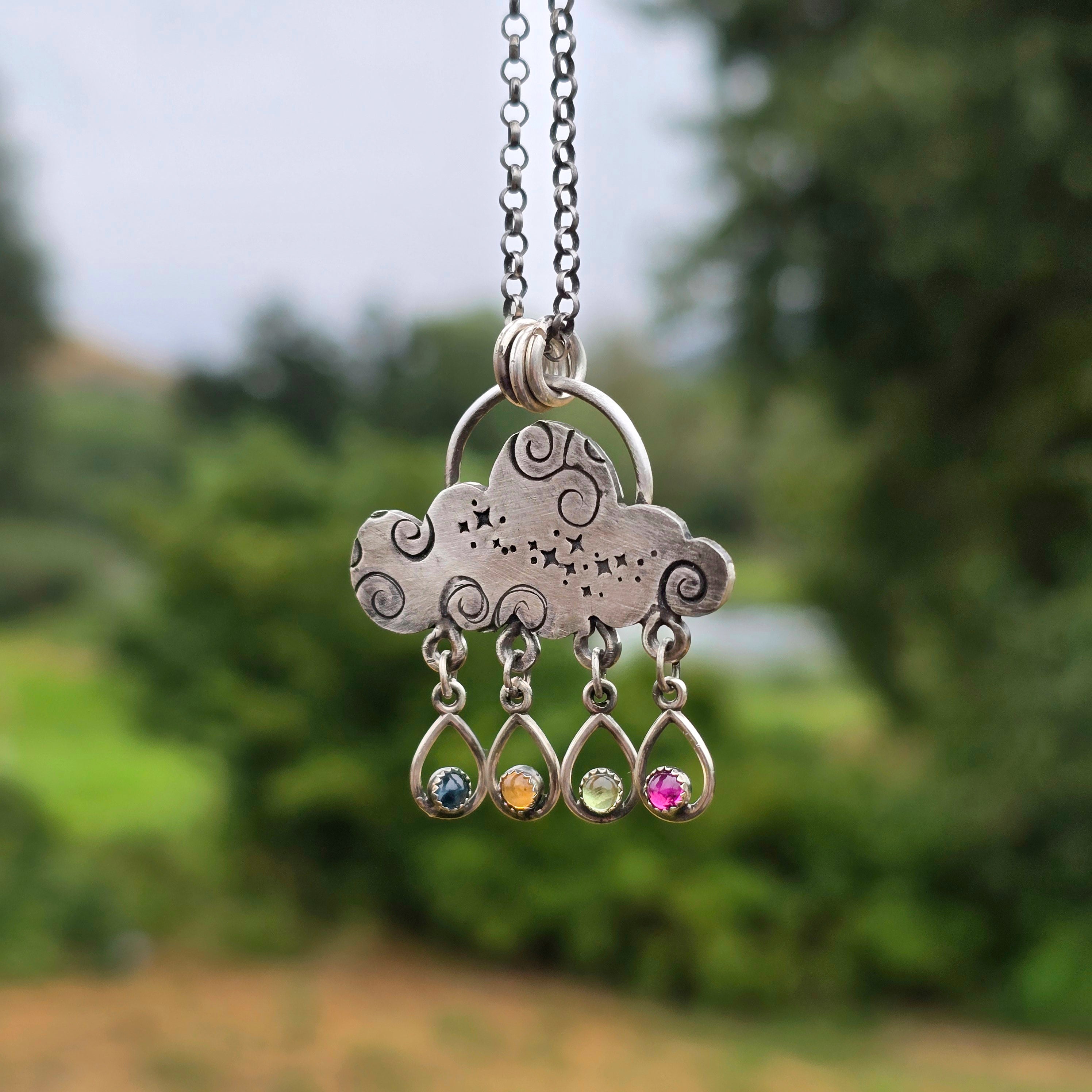 Rain Cloud Necklace with Gemstones