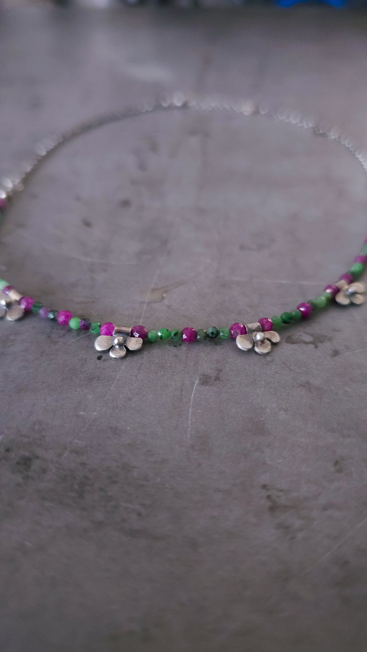 Ruby & Ruby Zoisite Necklace | Handmade Sterling Silver Floral Charm Necklace