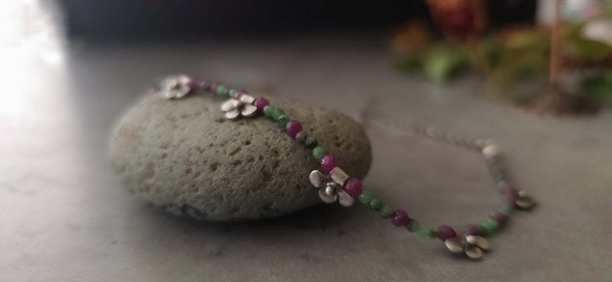 Ruby & Ruby Zoisite Necklace | Handmade Sterling Silver Floral Charm Necklace