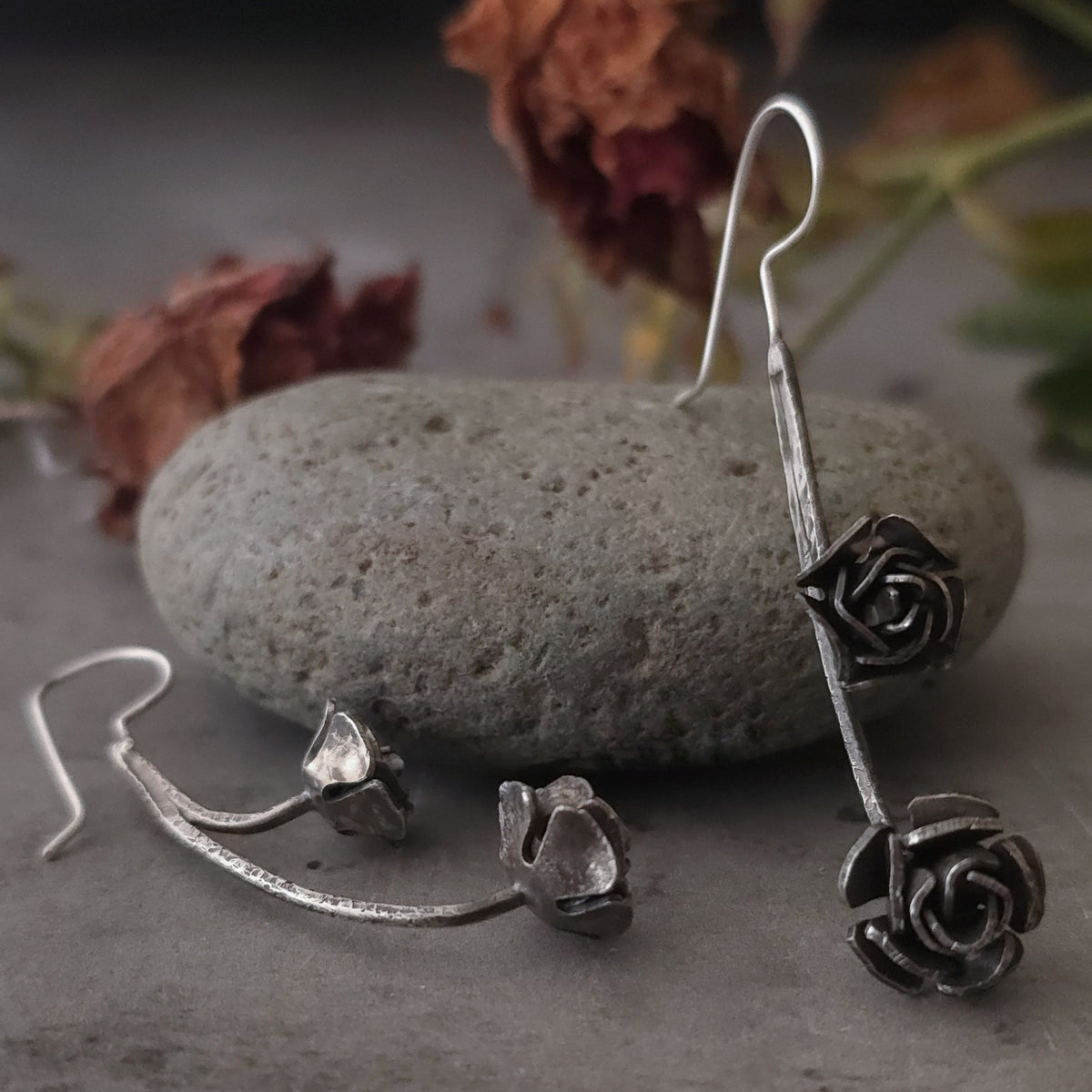Wild Rose Earrings | Handmade Sterling Silver Rose Earrings