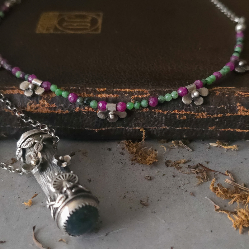 Ruby & Ruby Zoisite Necklace | Handmade Sterling Silver Floral Charm Necklace