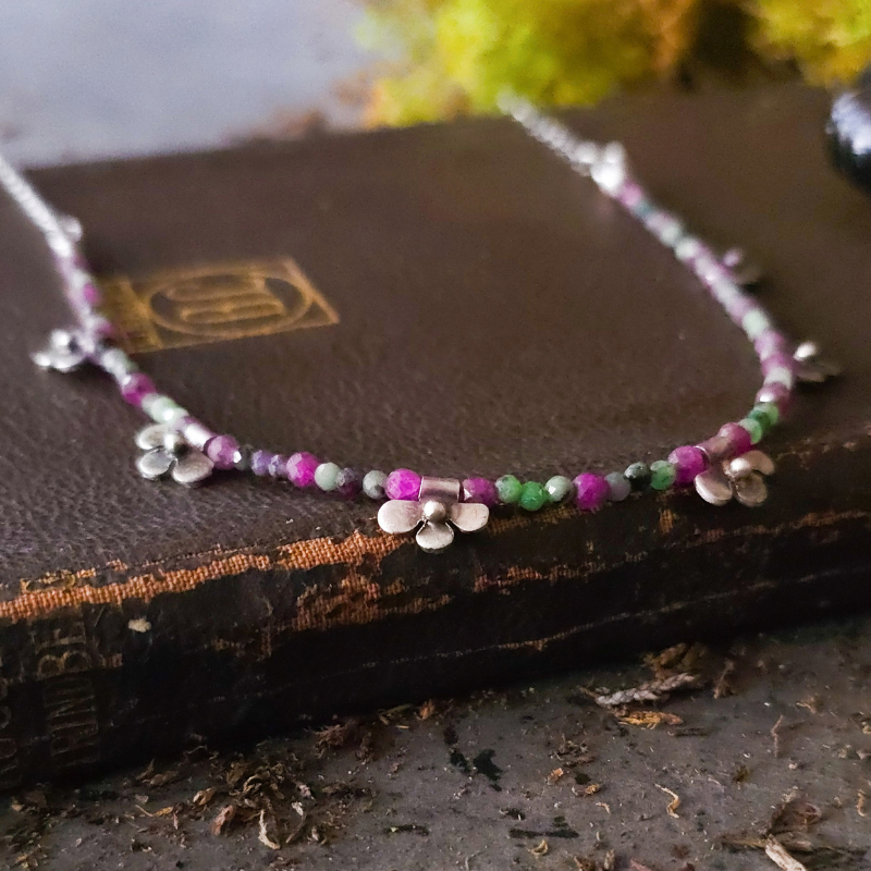 Ruby & Ruby Zoisite Necklace | Handmade Sterling Silver Floral Charm Necklace