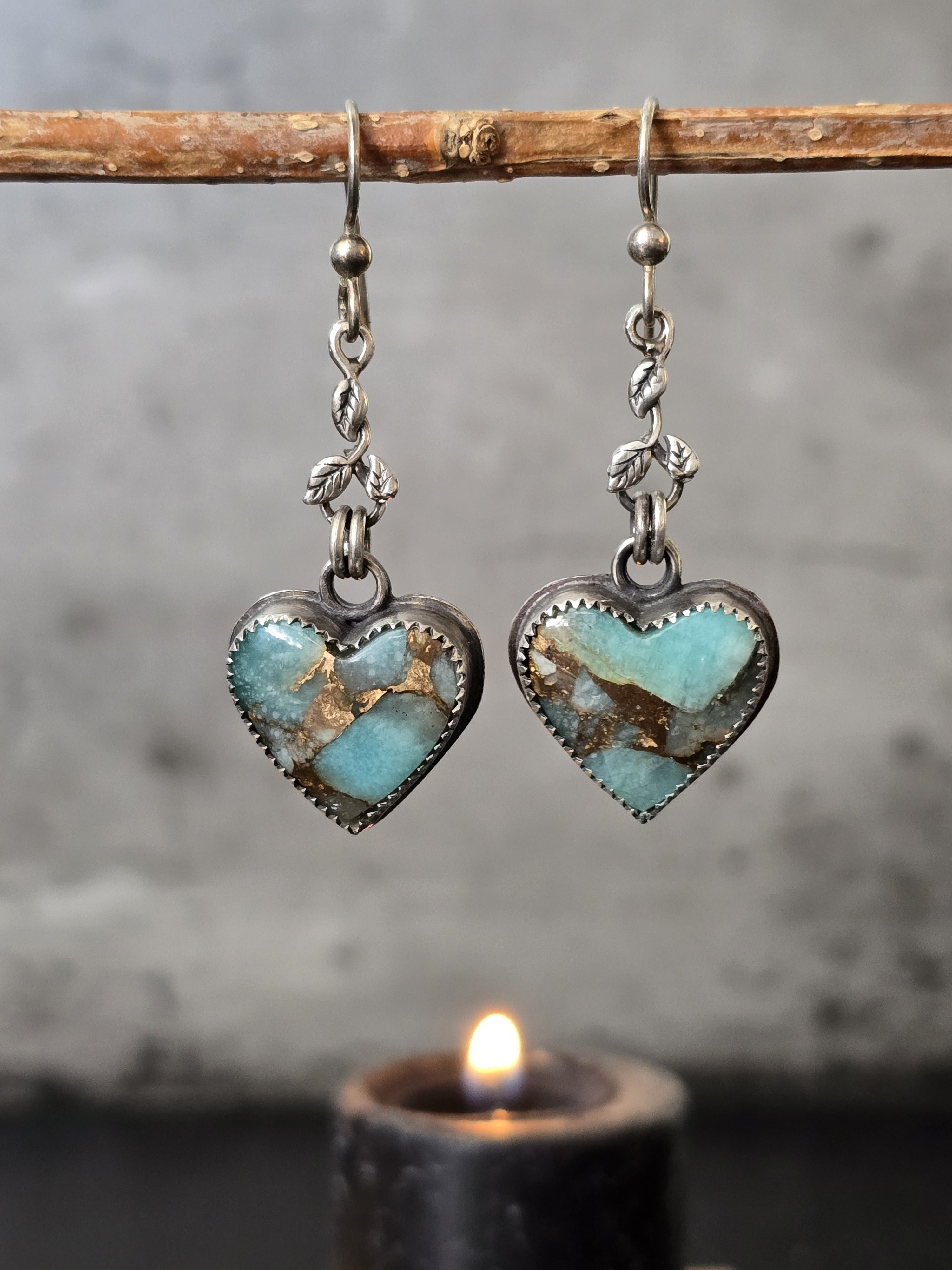 One of a Kind Amazonite Heart Dangle Earrings