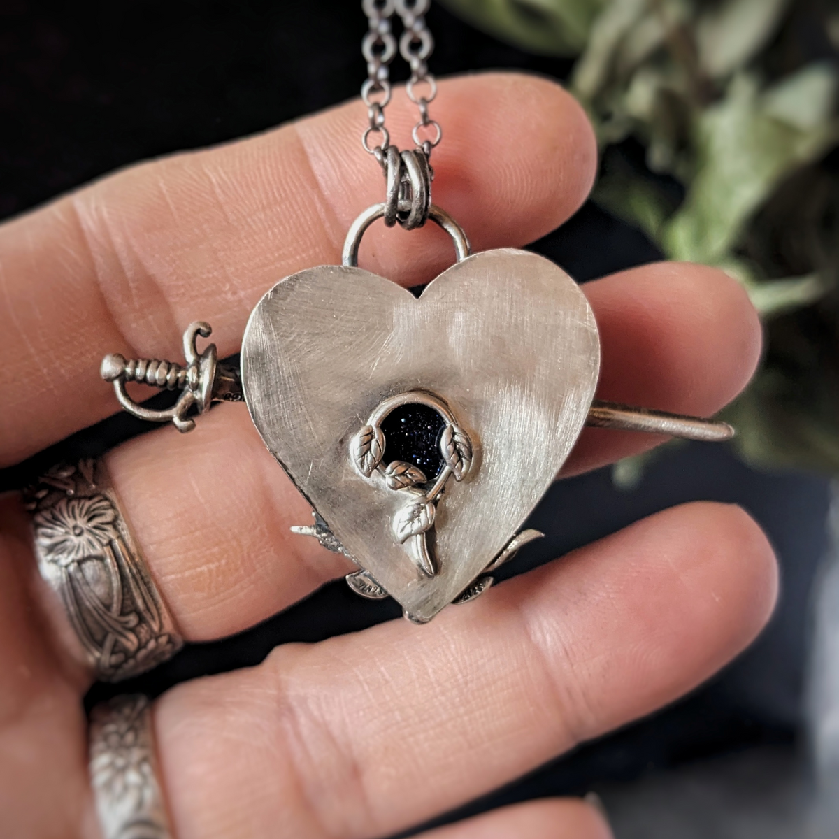Blue Goldstone Heart Necklace