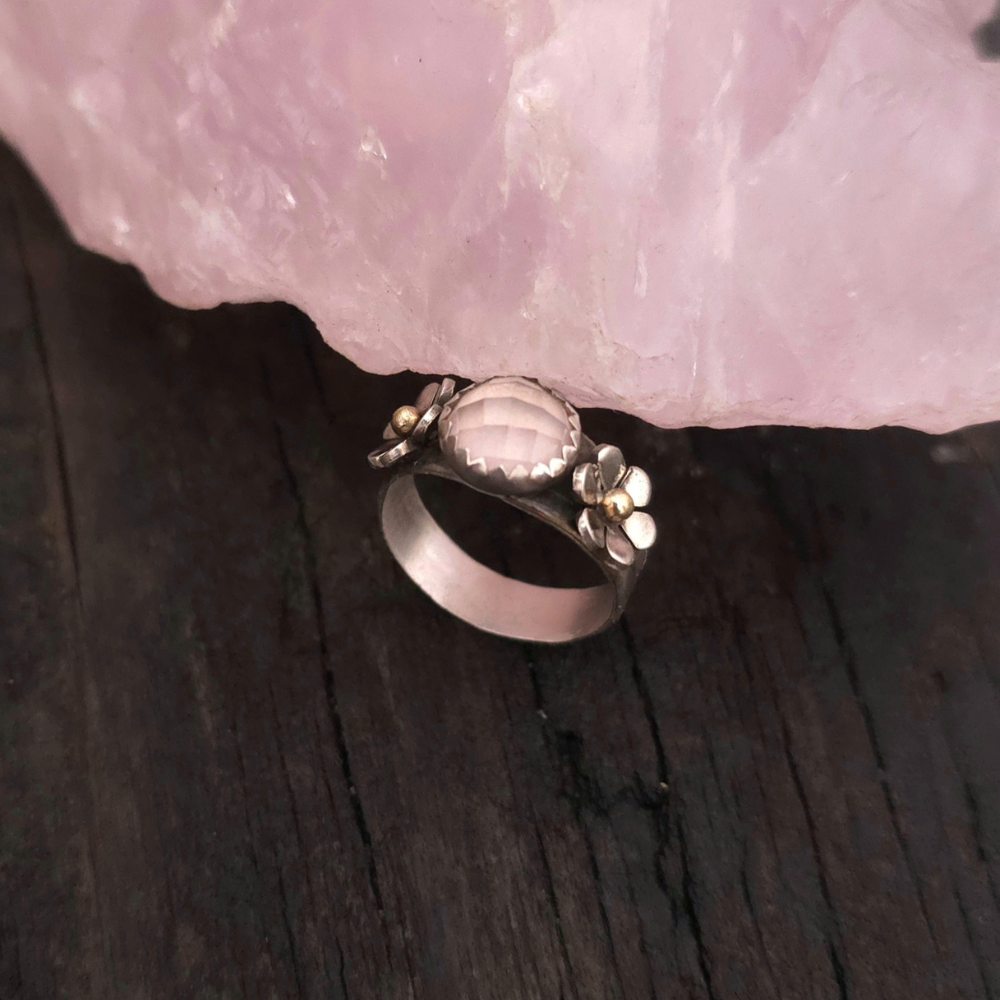 Floral Ring with Rose Quartz