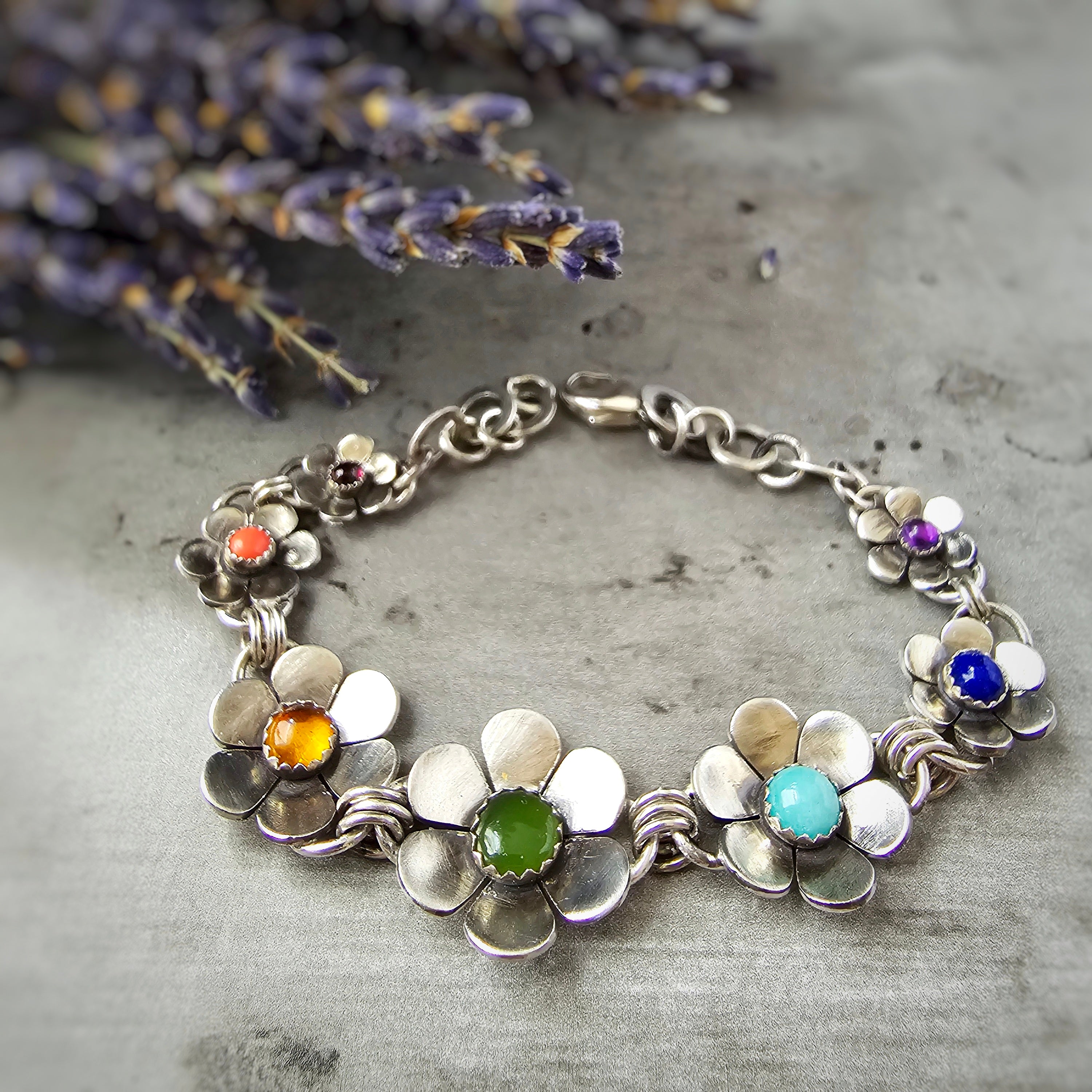 Floral Bracelet with Chakra Colored Gemstones