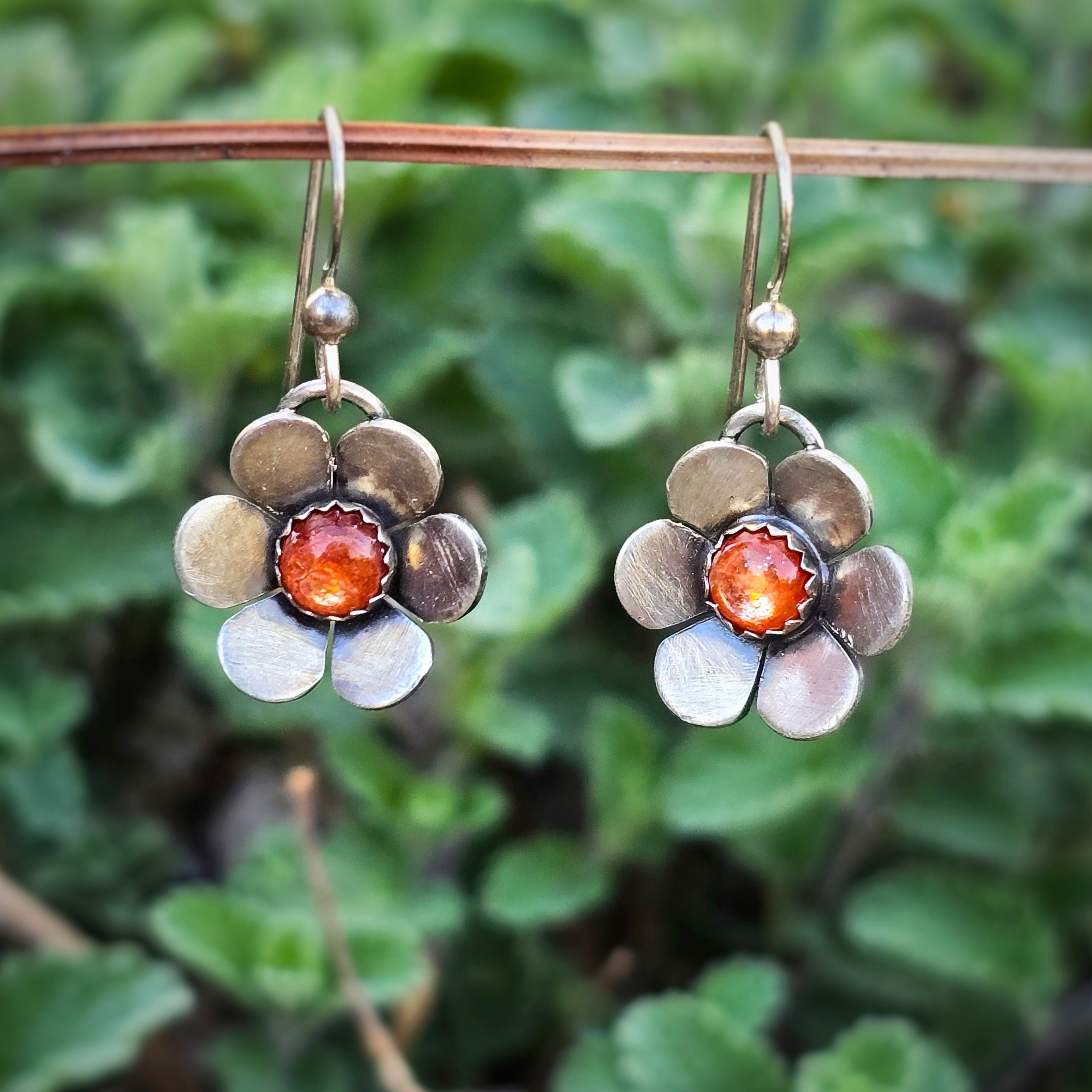 Floral Earrings with Sunstone