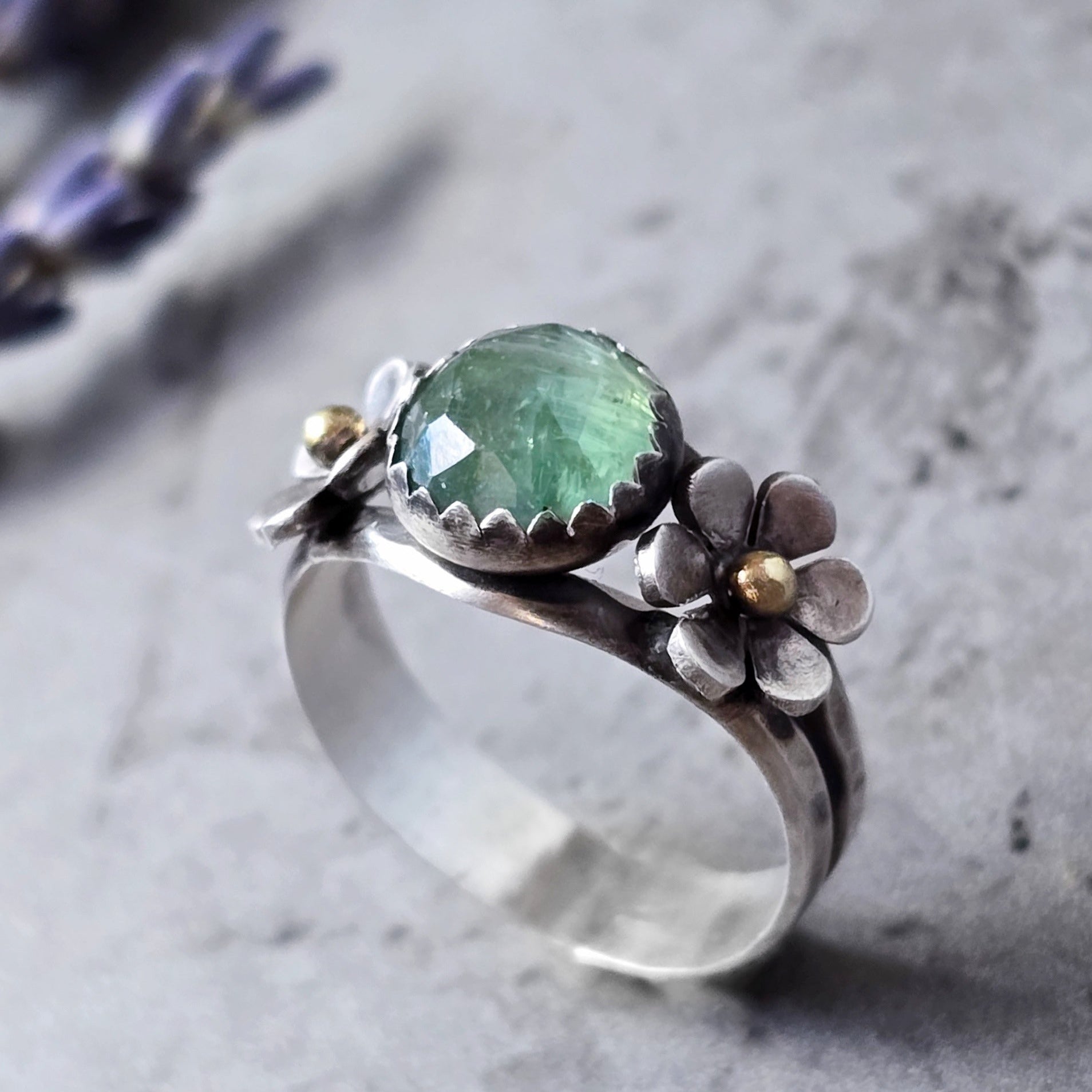 Floral Ring with Mint Kyanite