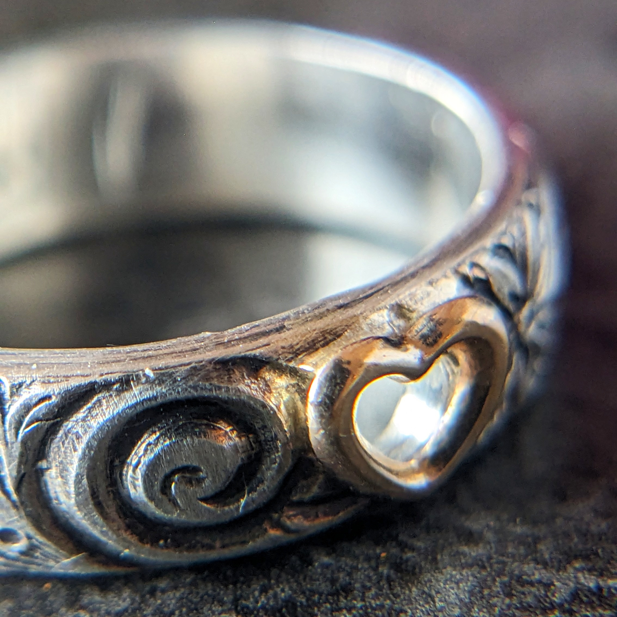 14K Gold Heart Ring on a Sterling Silver Floral Band