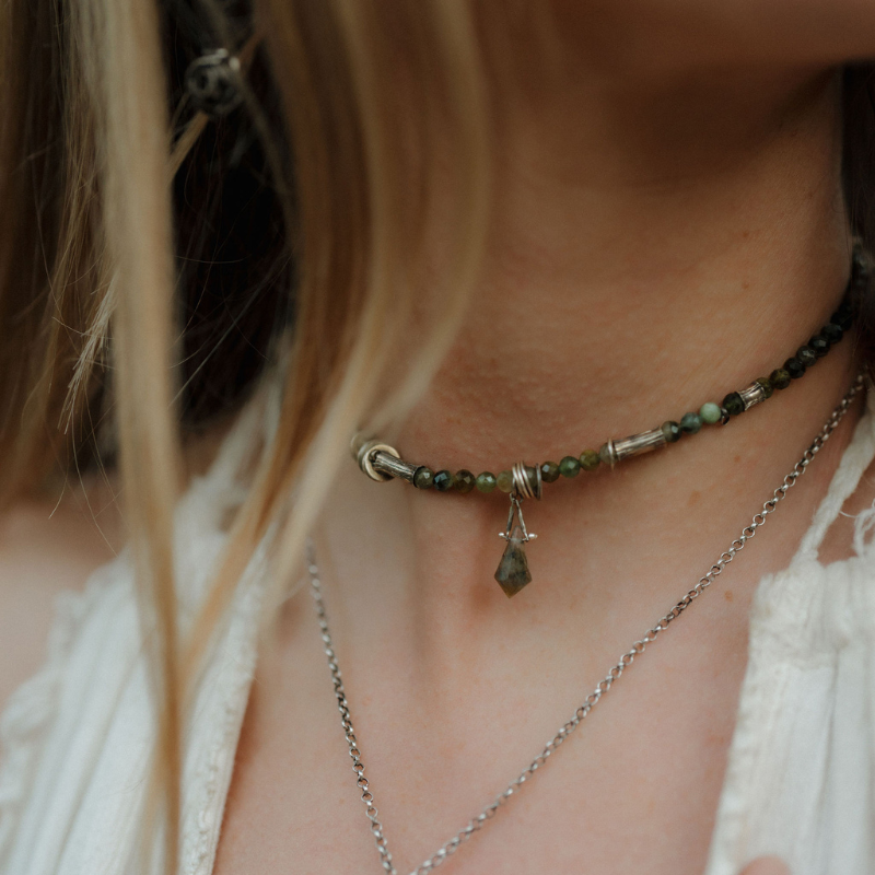 Green Tourmaline Beaded Necklace | Sterling Silver