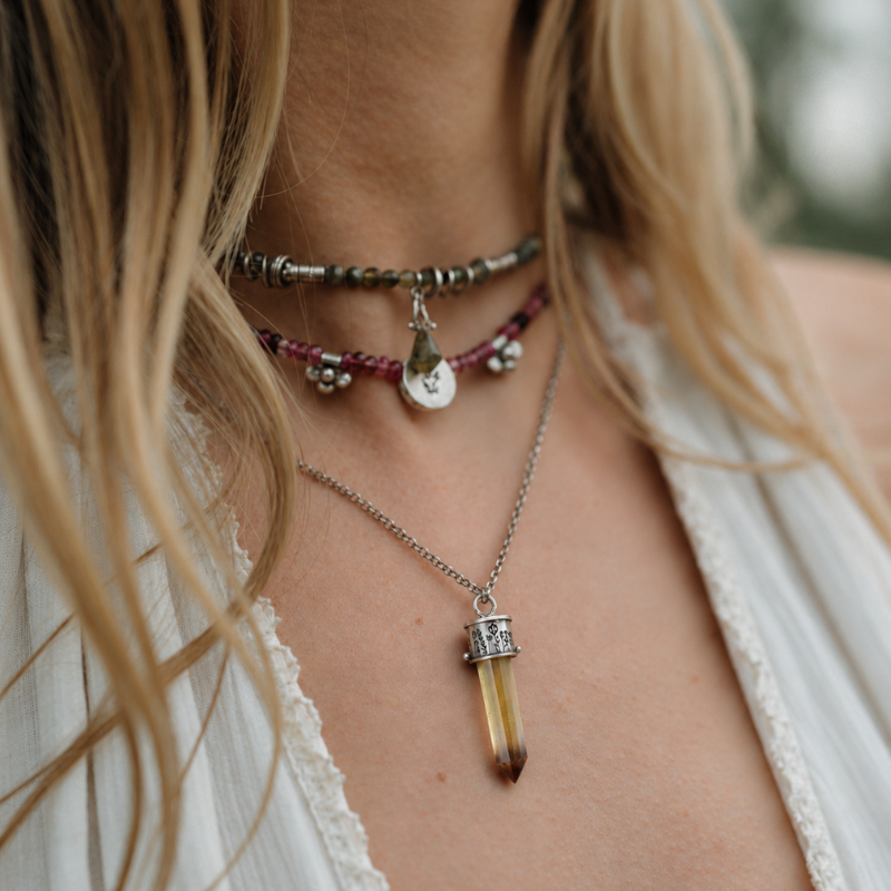 Green Tourmaline Beaded Necklace | Sterling Silver