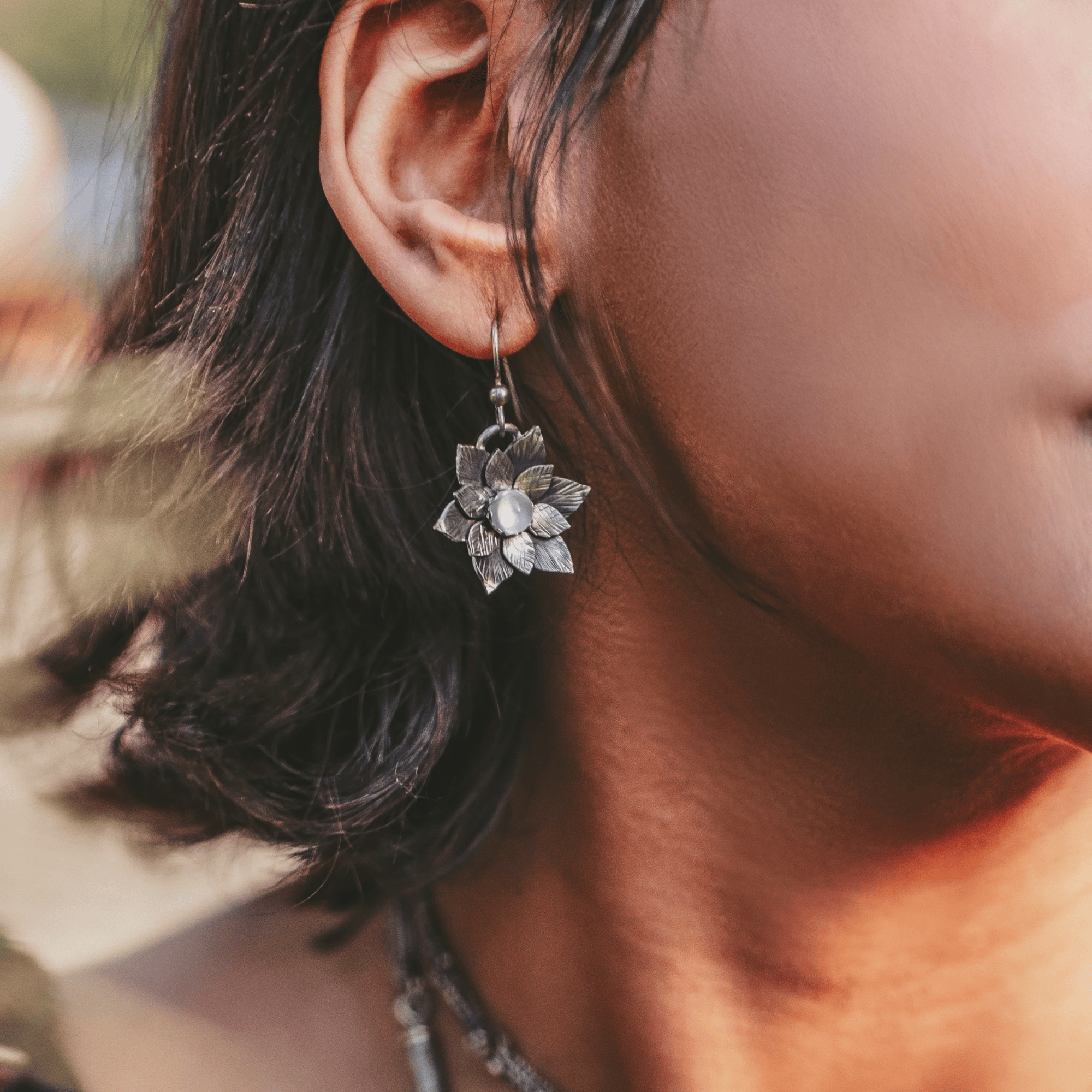 Lotus Earrings with White Moonstone