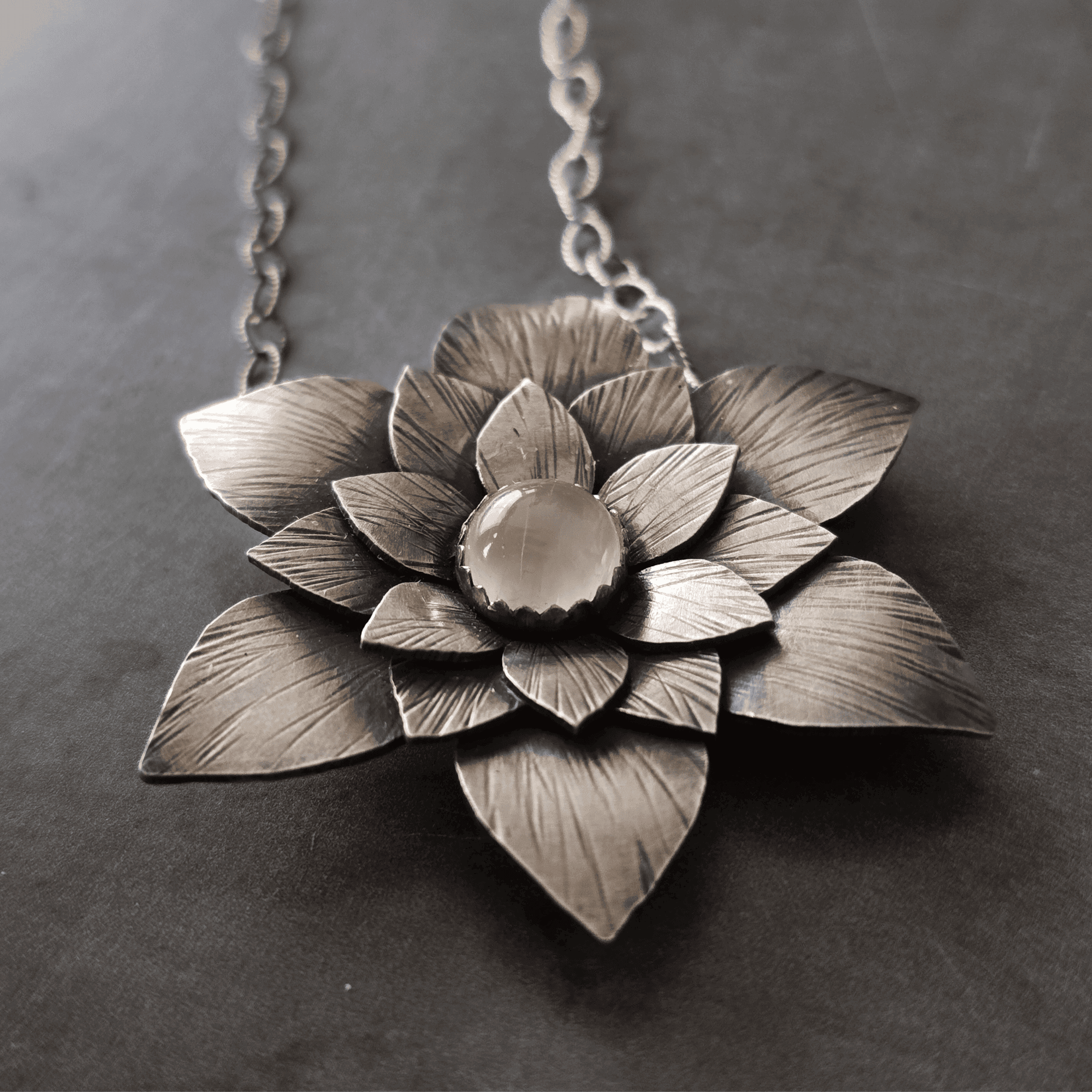 Lotus Necklace with White Moonstone