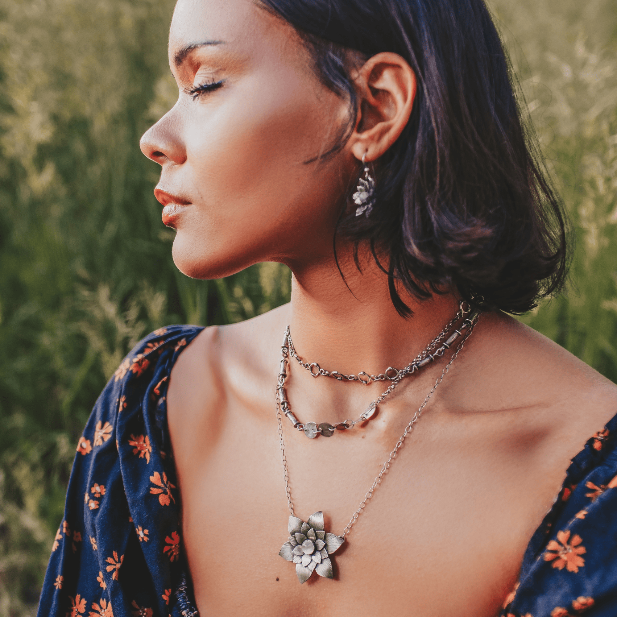 Lotus Necklace with White Moonstone