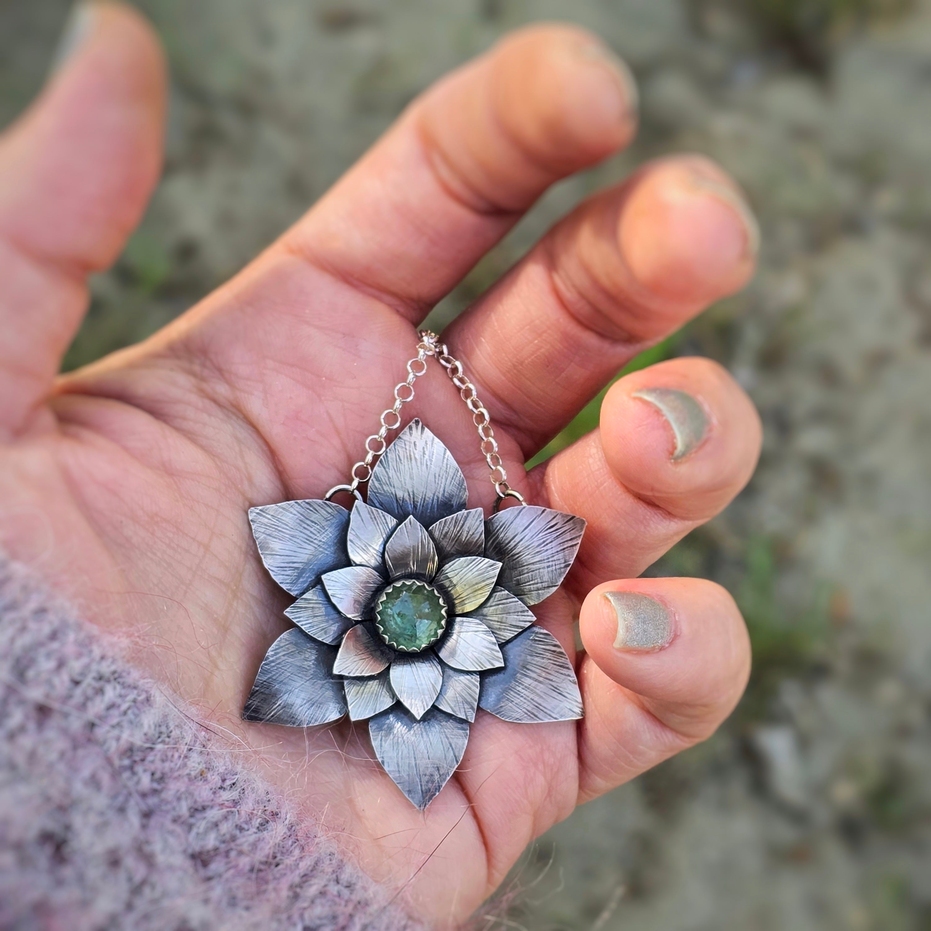 Lotus Necklace with Mint Kyanite