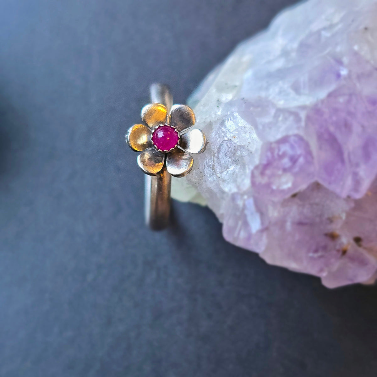 Gemstone Flower Ring with Ruby in Sterling Silver | Bonfire Jewelry Design