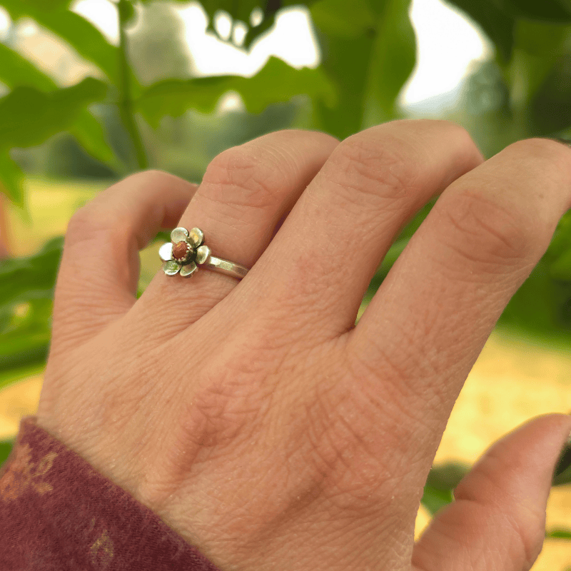 Gemstone Flower Ring with Sunstone