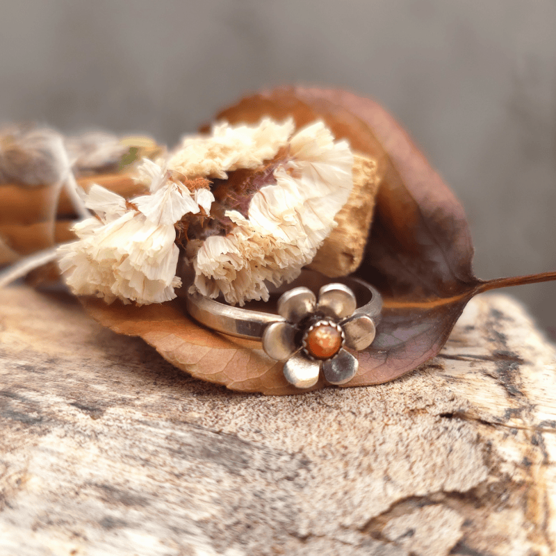 Gemstone Flower Ring with Sunstone