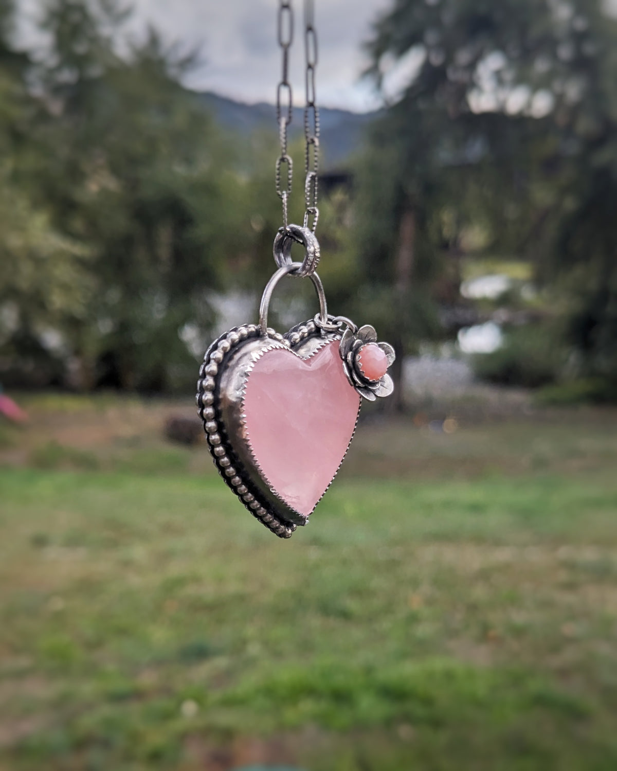 Rose Quartz Heart Necklace with the Goddess