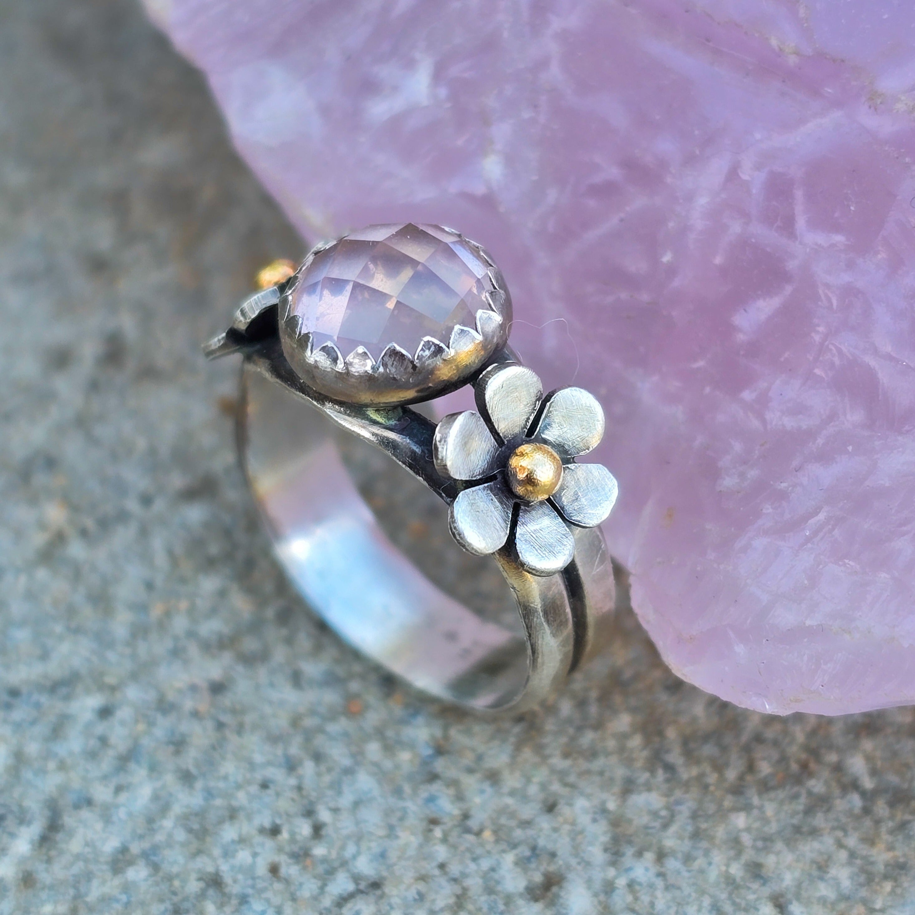 Floral Ring with Rose Quartz