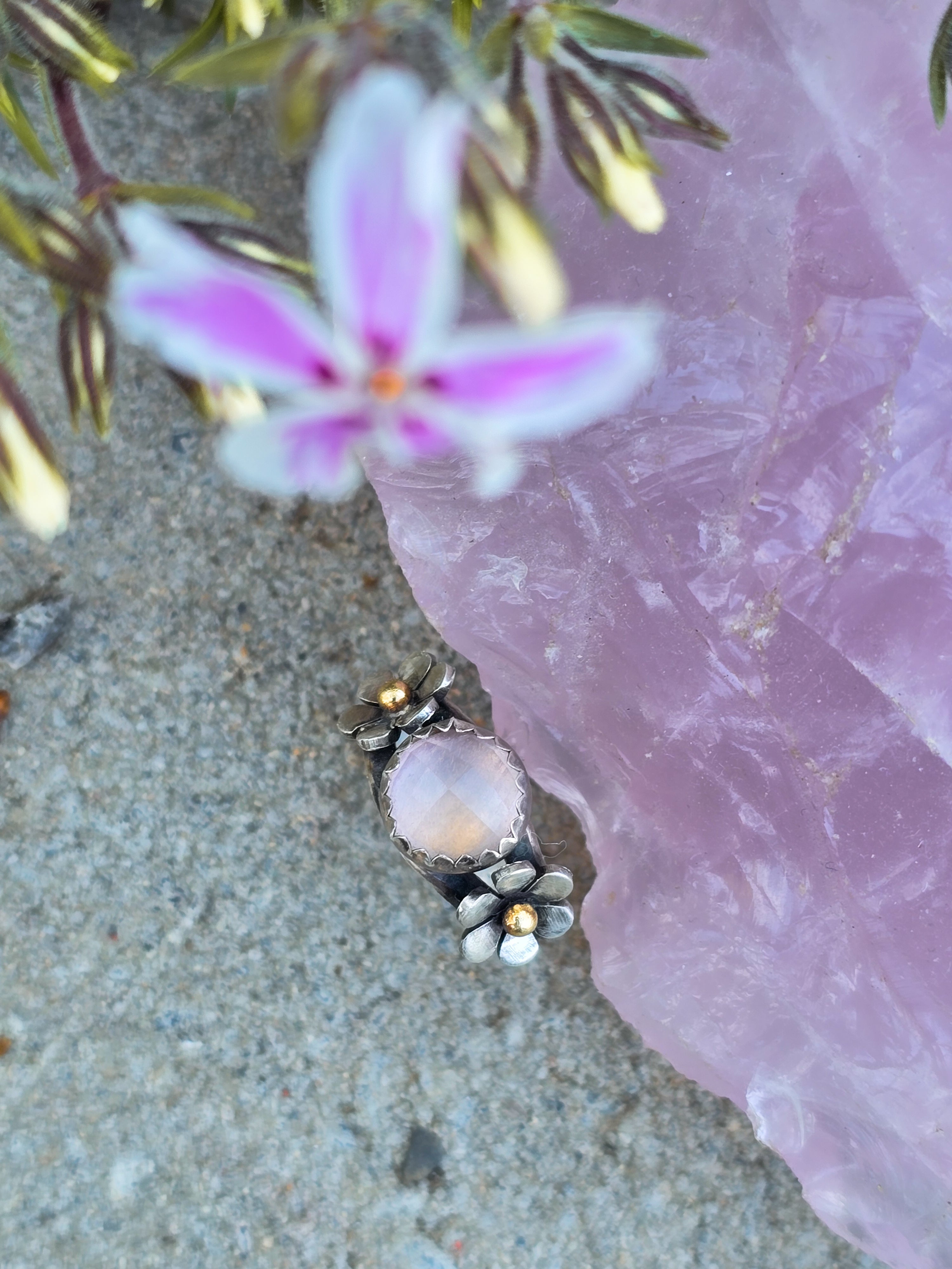 Floral Ring with Rose Quartz