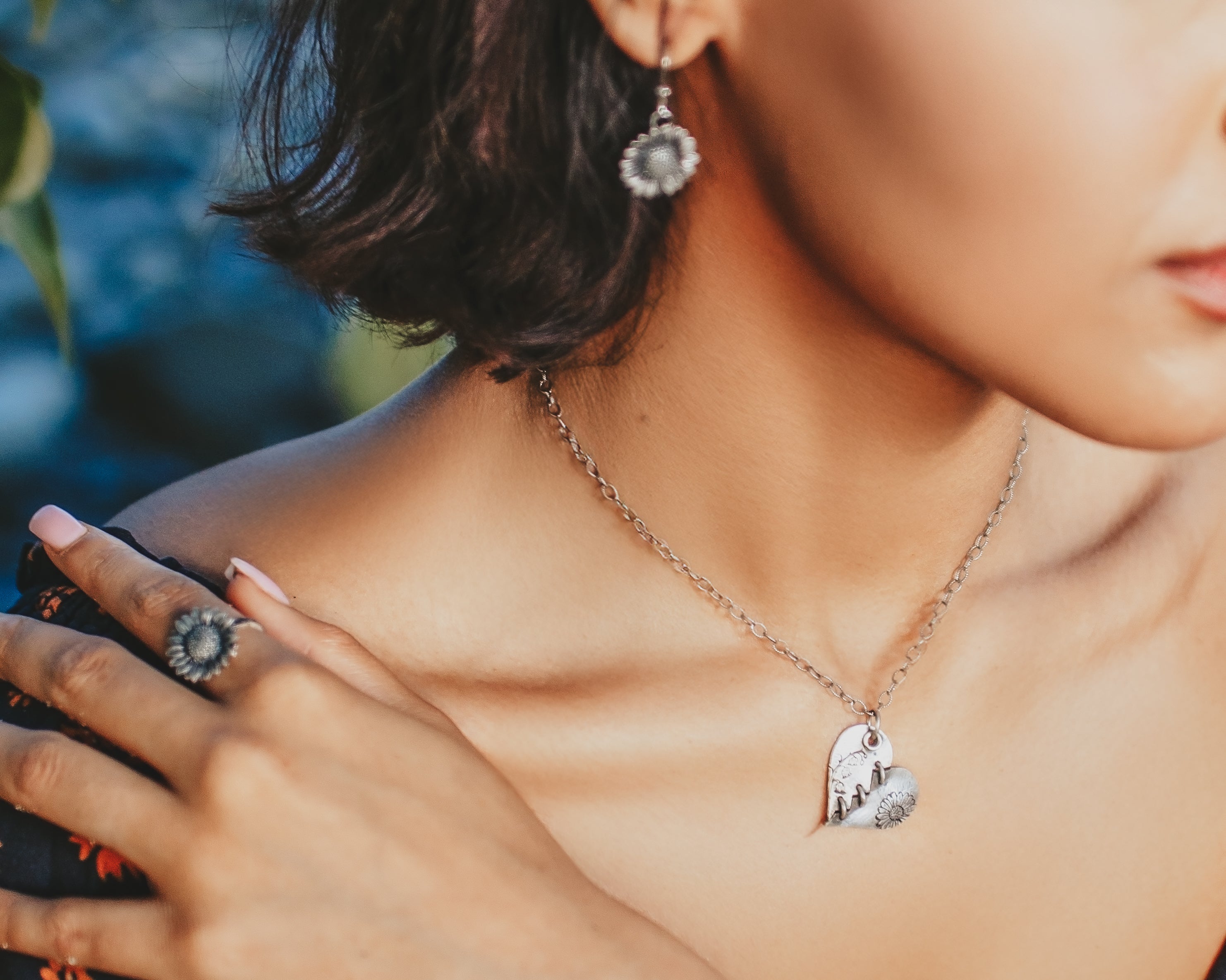 Personalized Mended Heart Necklace with Birth Month Flowers