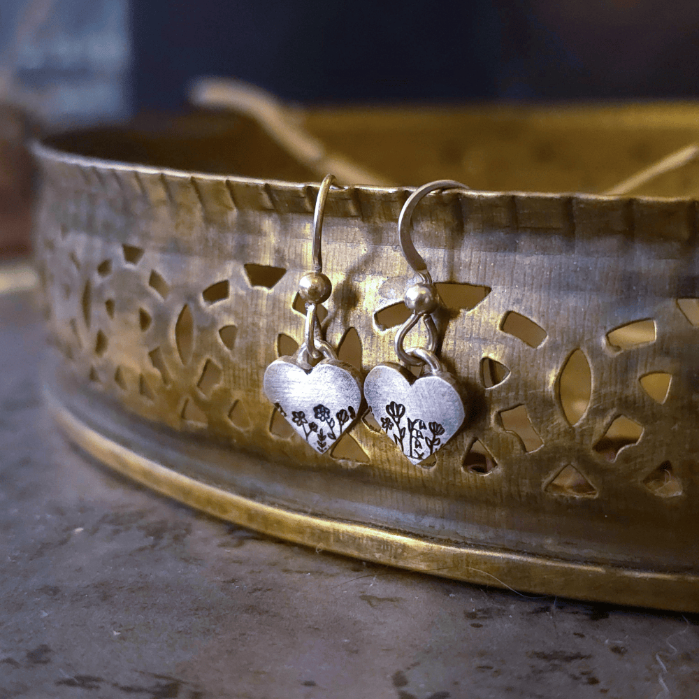 Sterling Silver Wildflower Heart Earrings