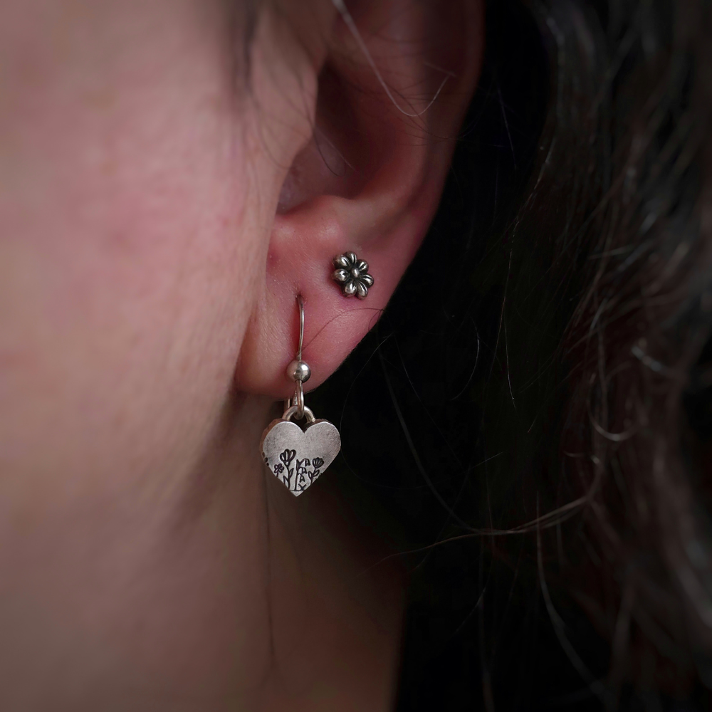 Wildflower Heart Earrings - Sterling Silver Festival Jewelry
