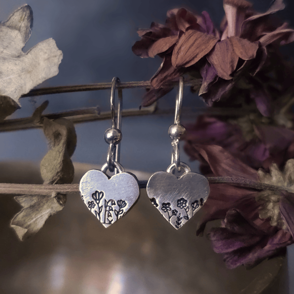 Wildflower Heart Earrings - Sterling Silver Festival Jewelry
