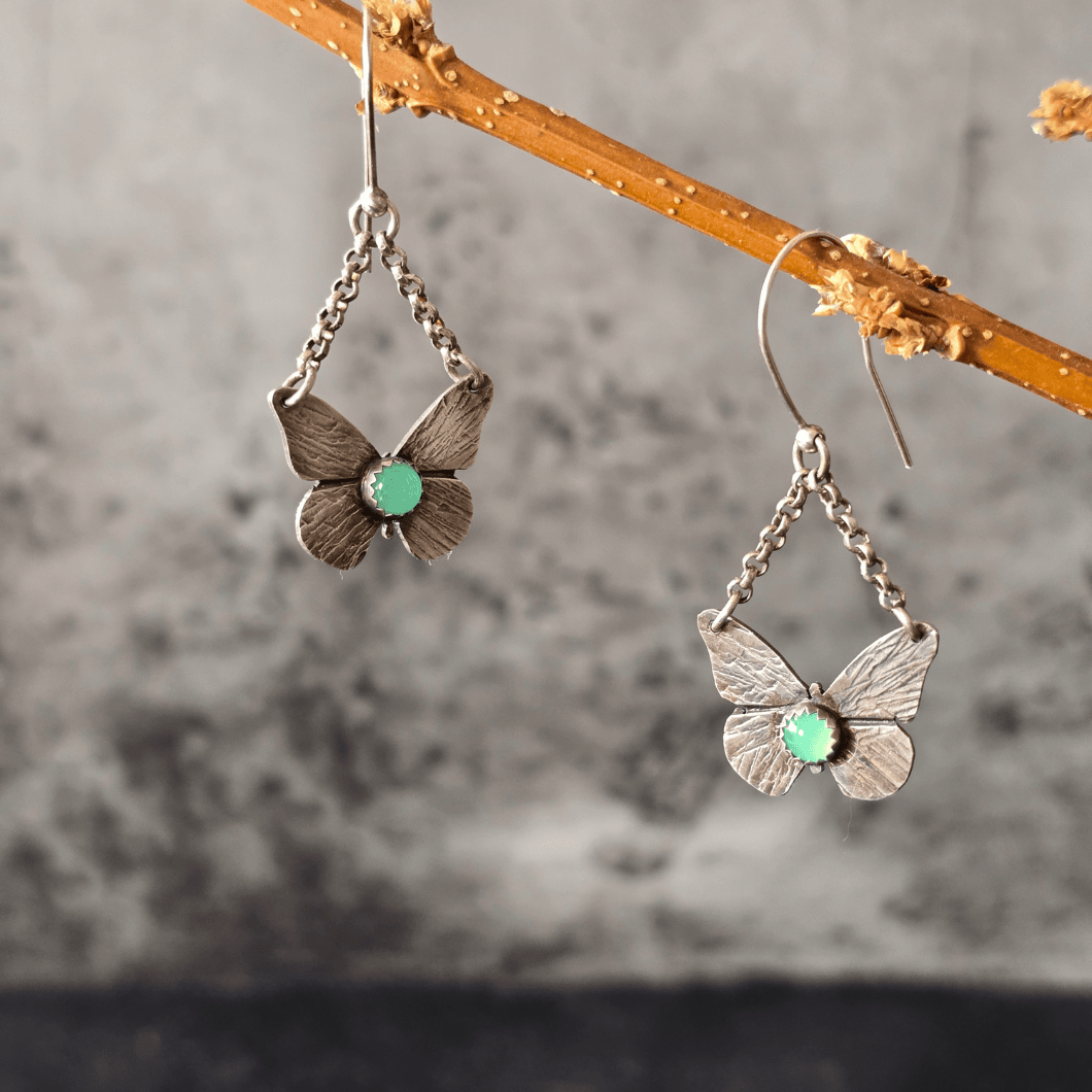 Butterfly Earrings with Chrysoprase
