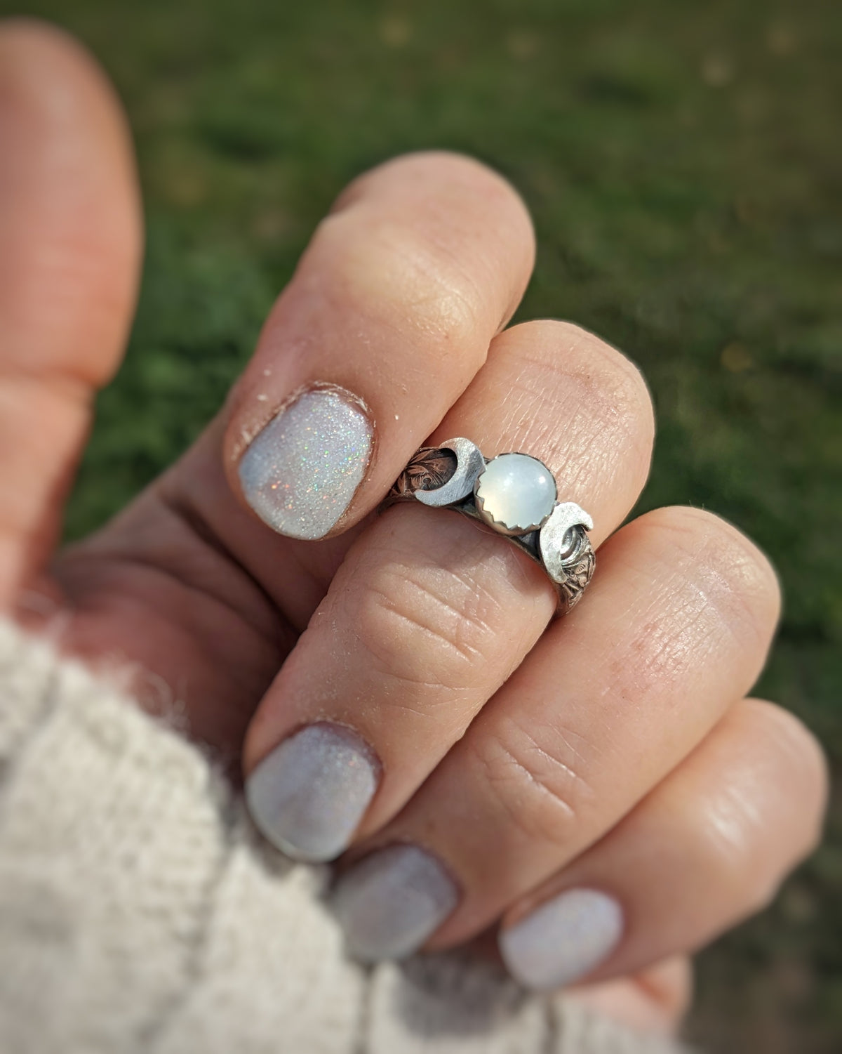 Sterling Silver Triple Moon Goddess Ring