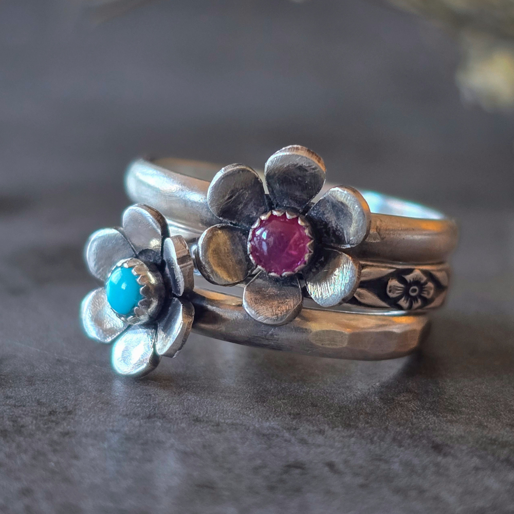Gemstone Flower Ring | Handmade Sterling Silver