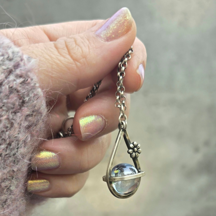 Sterling Silver Crystal Sphere Pendant Necklaces