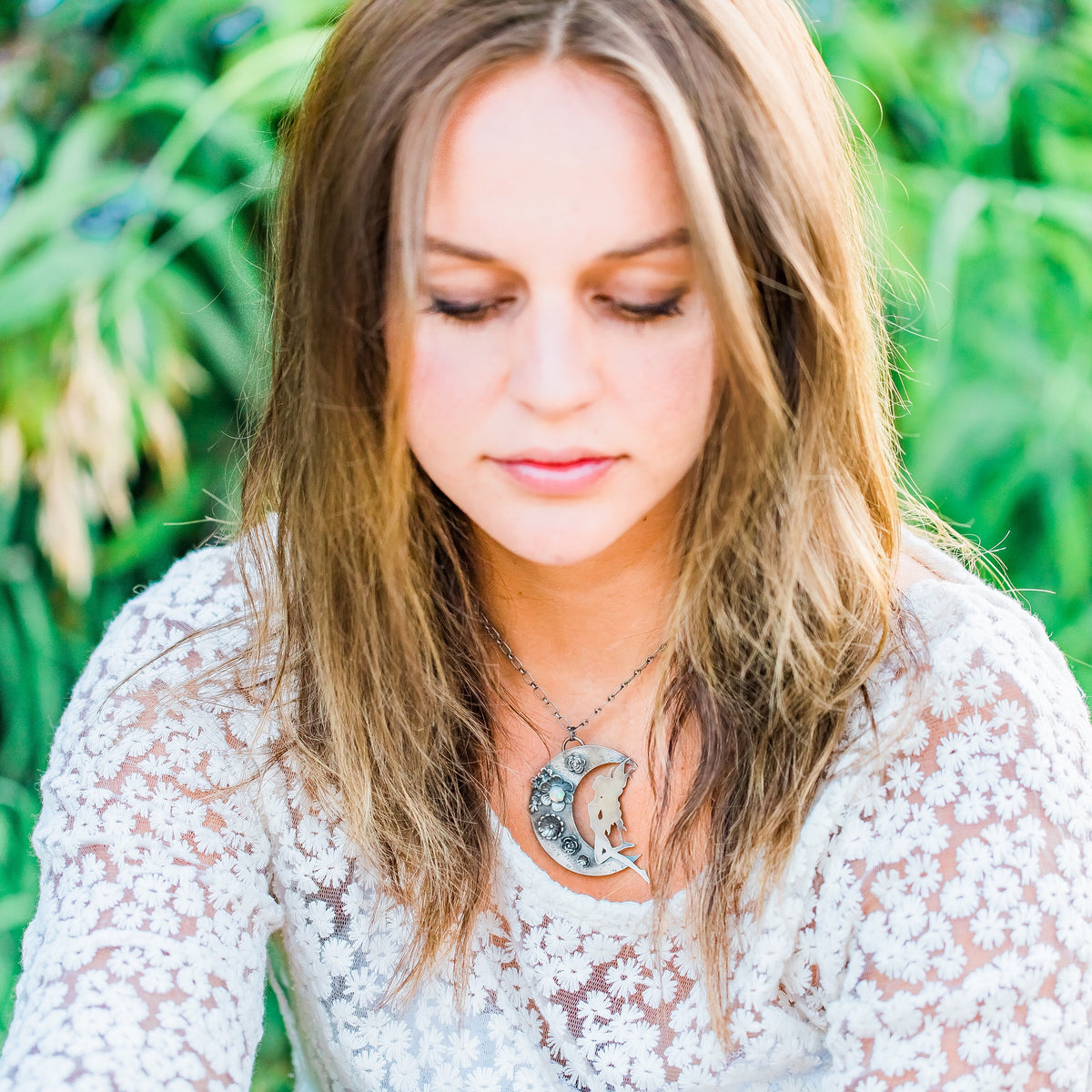 Fairy on the Moon Statement Necklace with Natural Opal