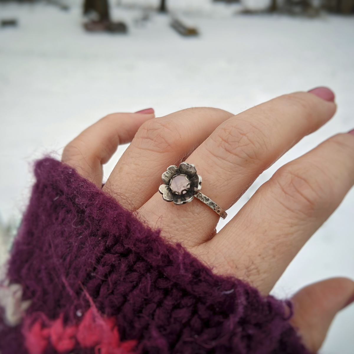 Flower Ring with Rose Quartz