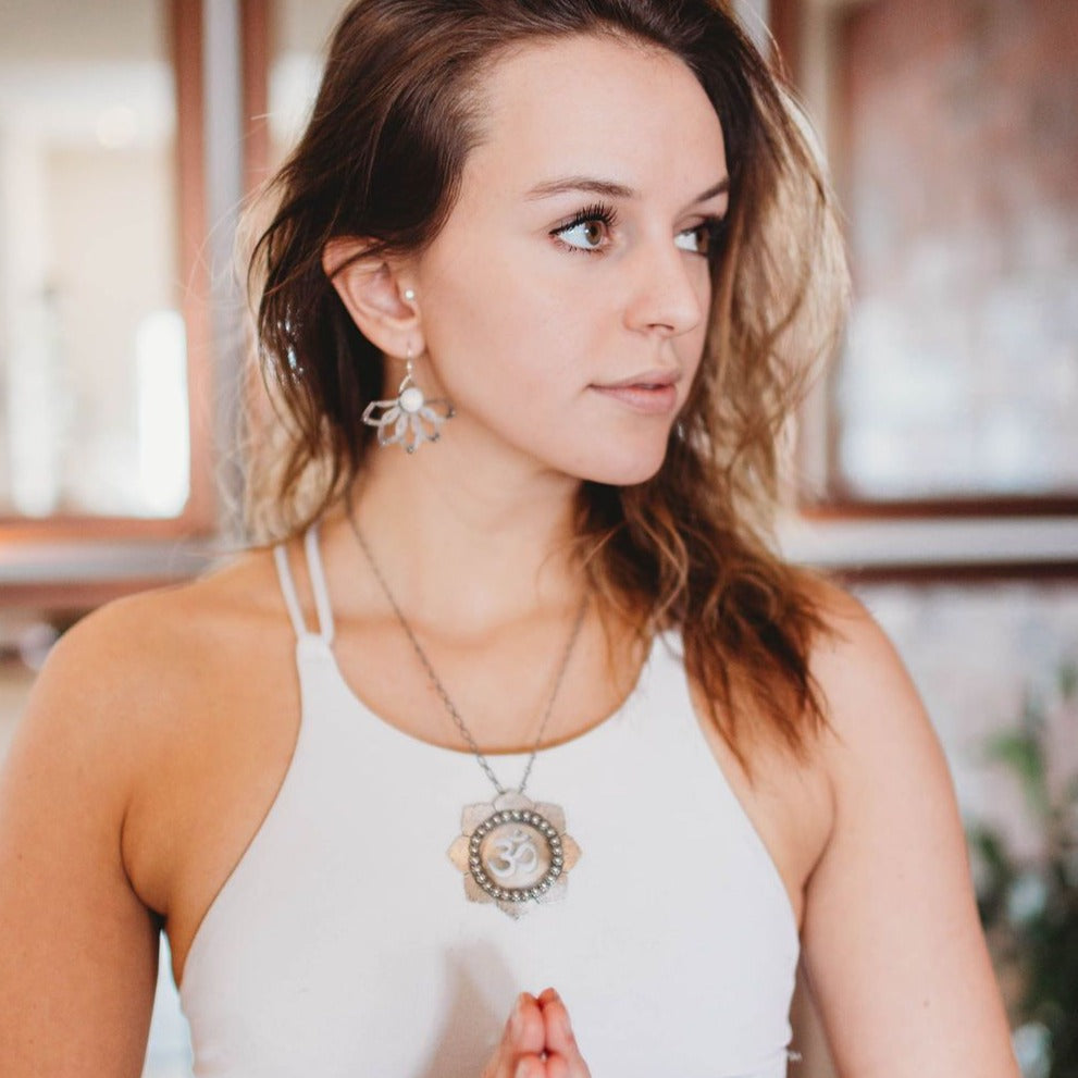 Sterling Silver Lotus and Om Necklace