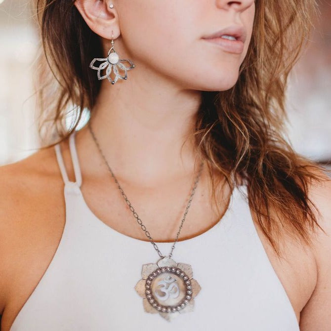 Sterling Silver Lotus and Om Necklace