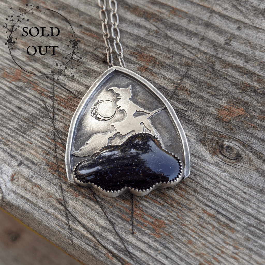 Witch on the Broom Necklace
