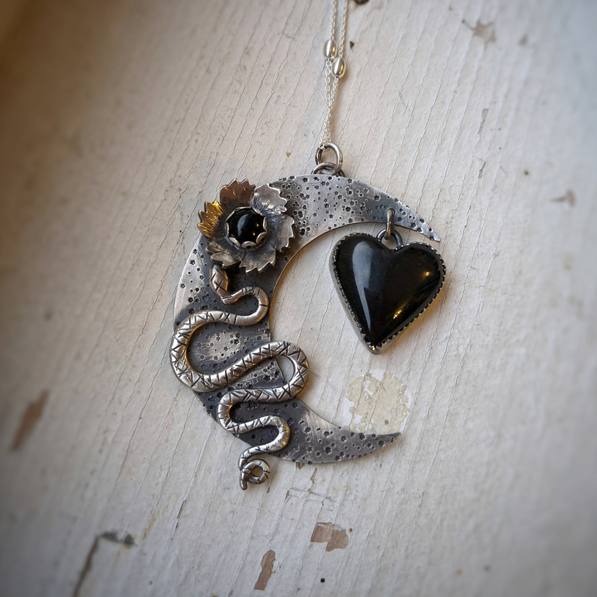 Divine Feminine Necklace with Crescent Moon and Serpent