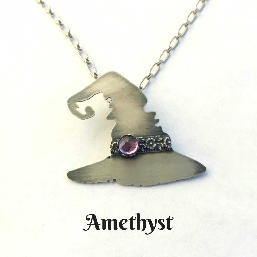 Witch Hat Necklace in Sterling Silver with Different Gemstones