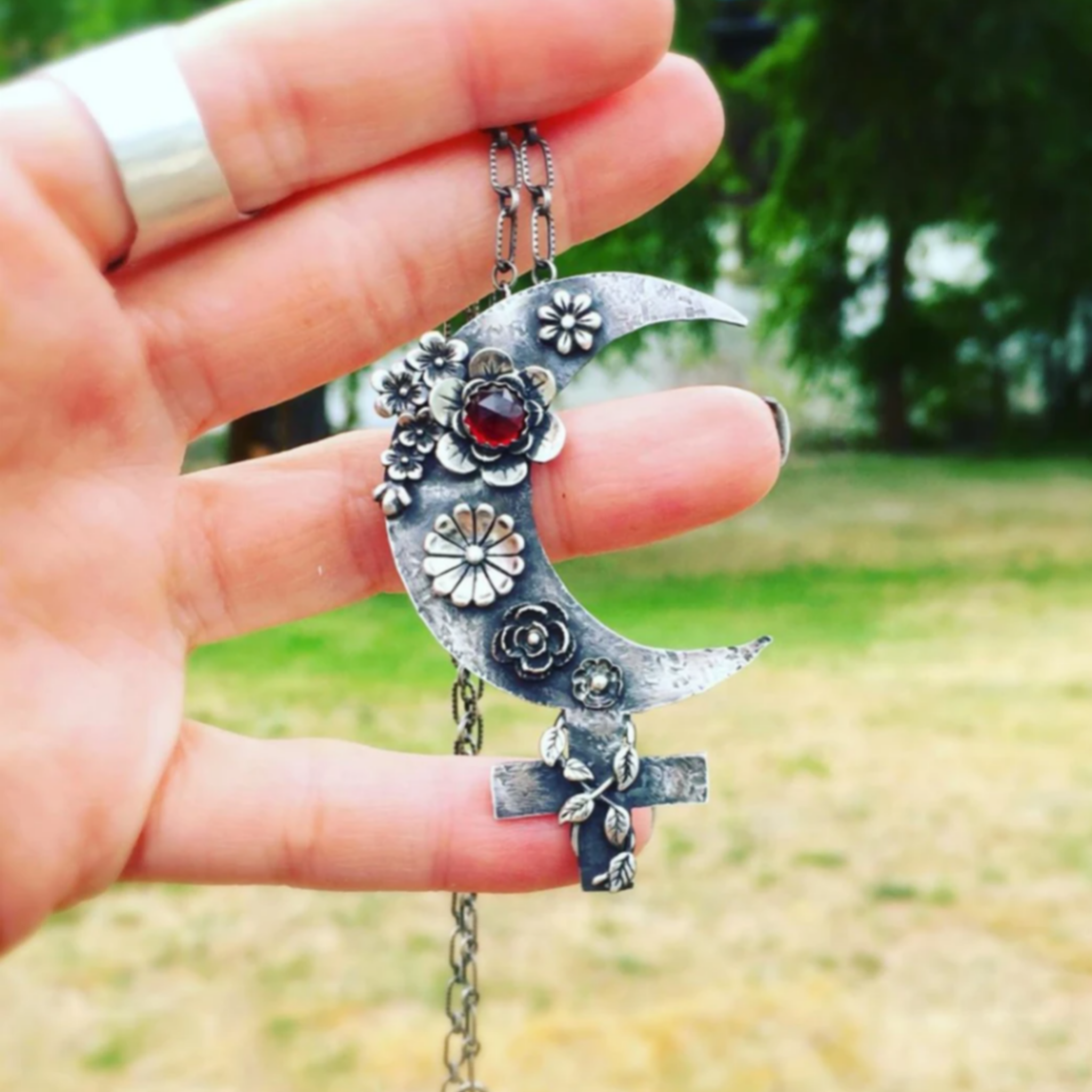 Garnet shop moon necklace