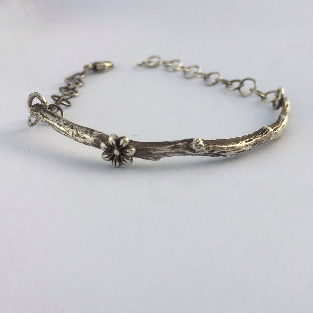 Branch Twig Bracelet with Cherry Blossom Front view with a white background 