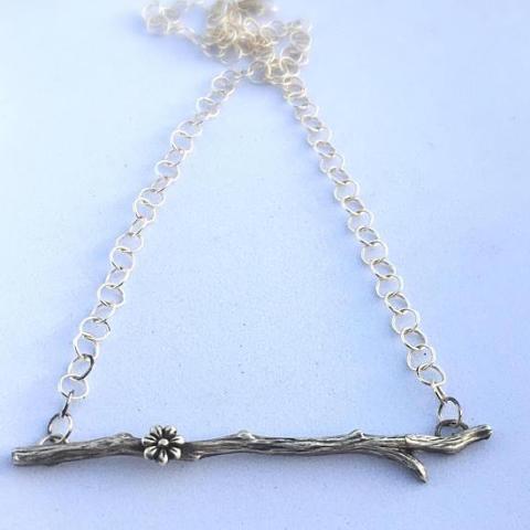 Branch Twig Necklace with Cherry Blossom
