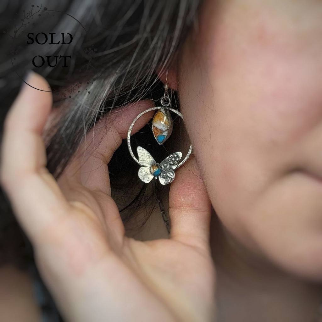 Butterfly Earrings With Spiny Oyster Turquoise