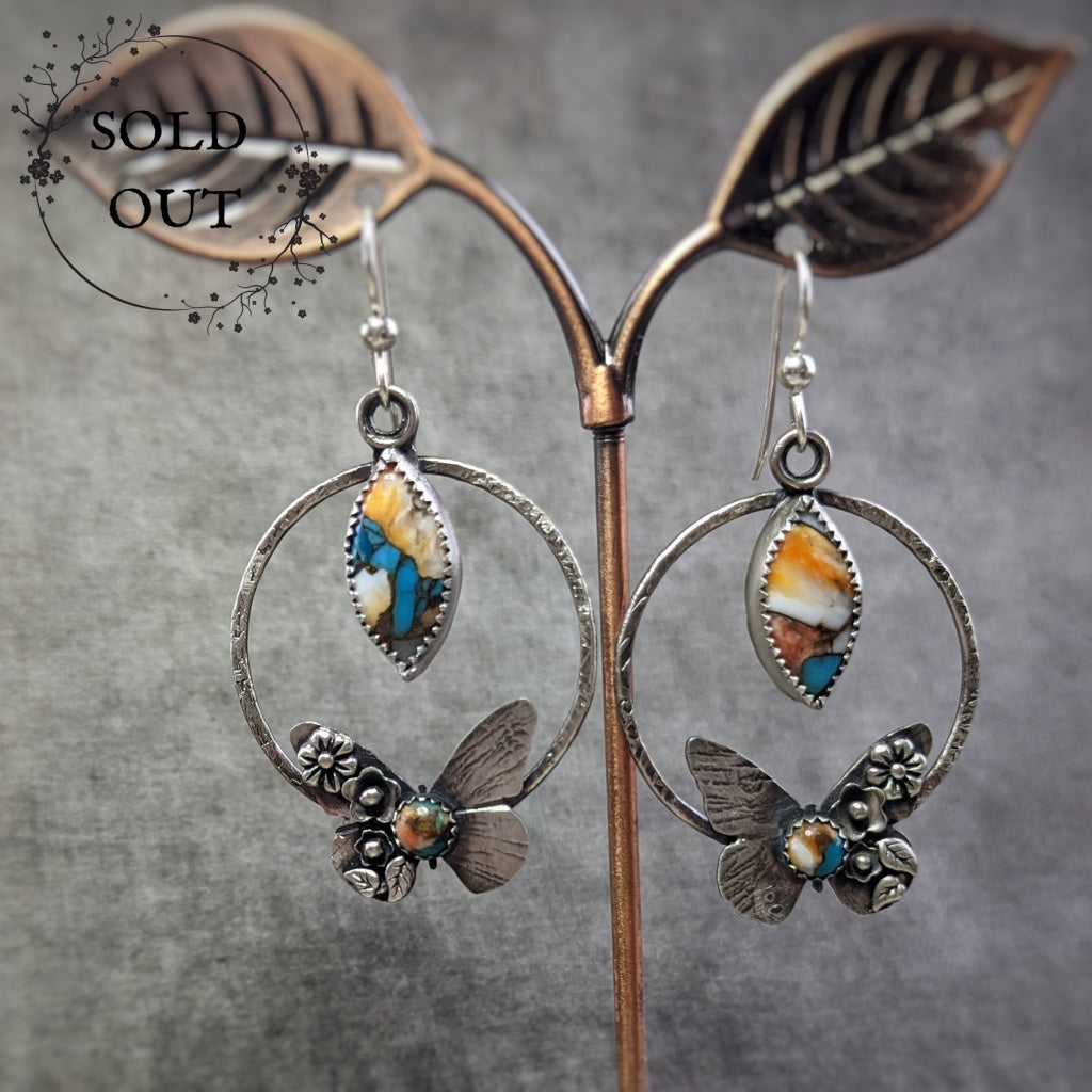 Butterfly Earrings With Spiny Oyster Turquoise