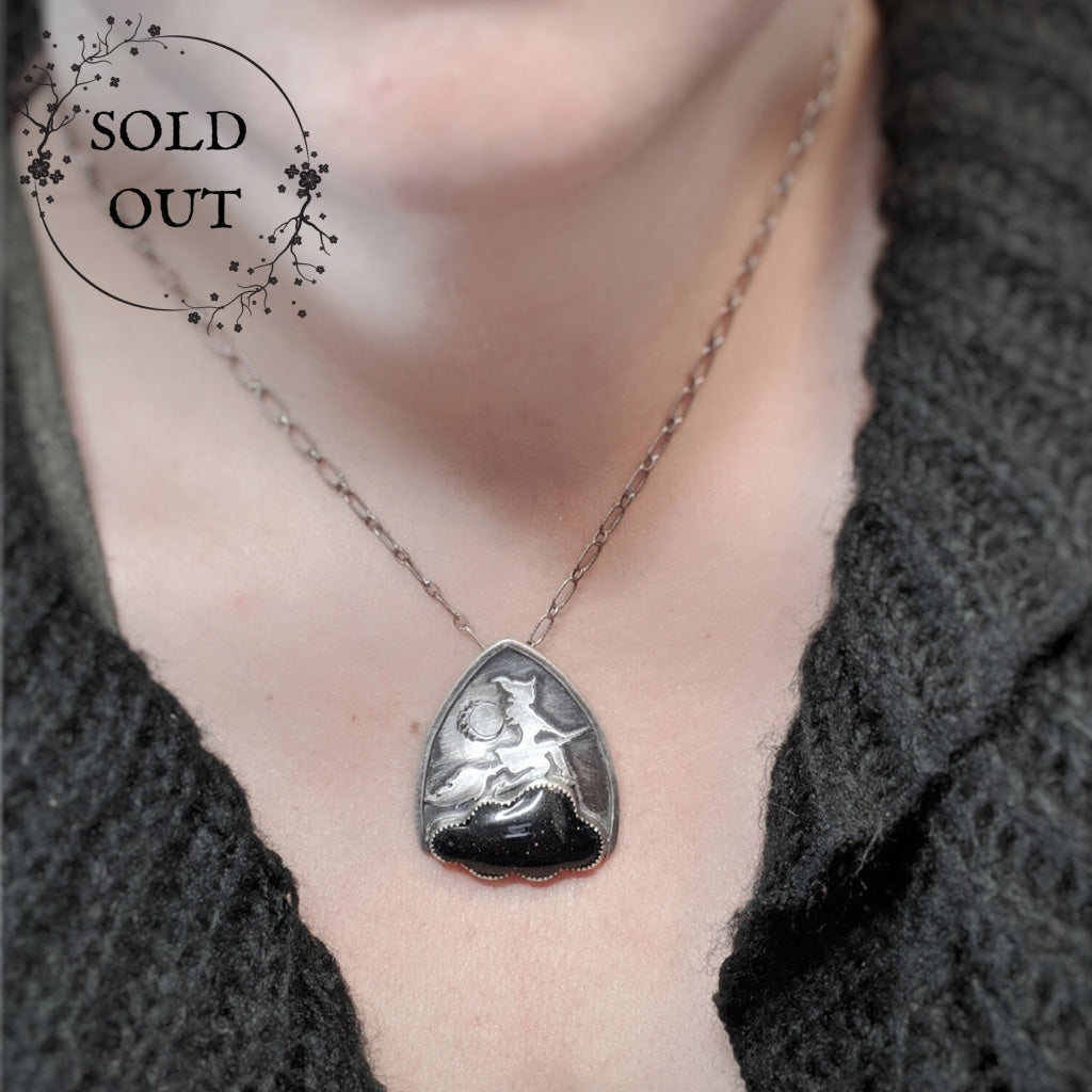 Witch on the Broom Necklace