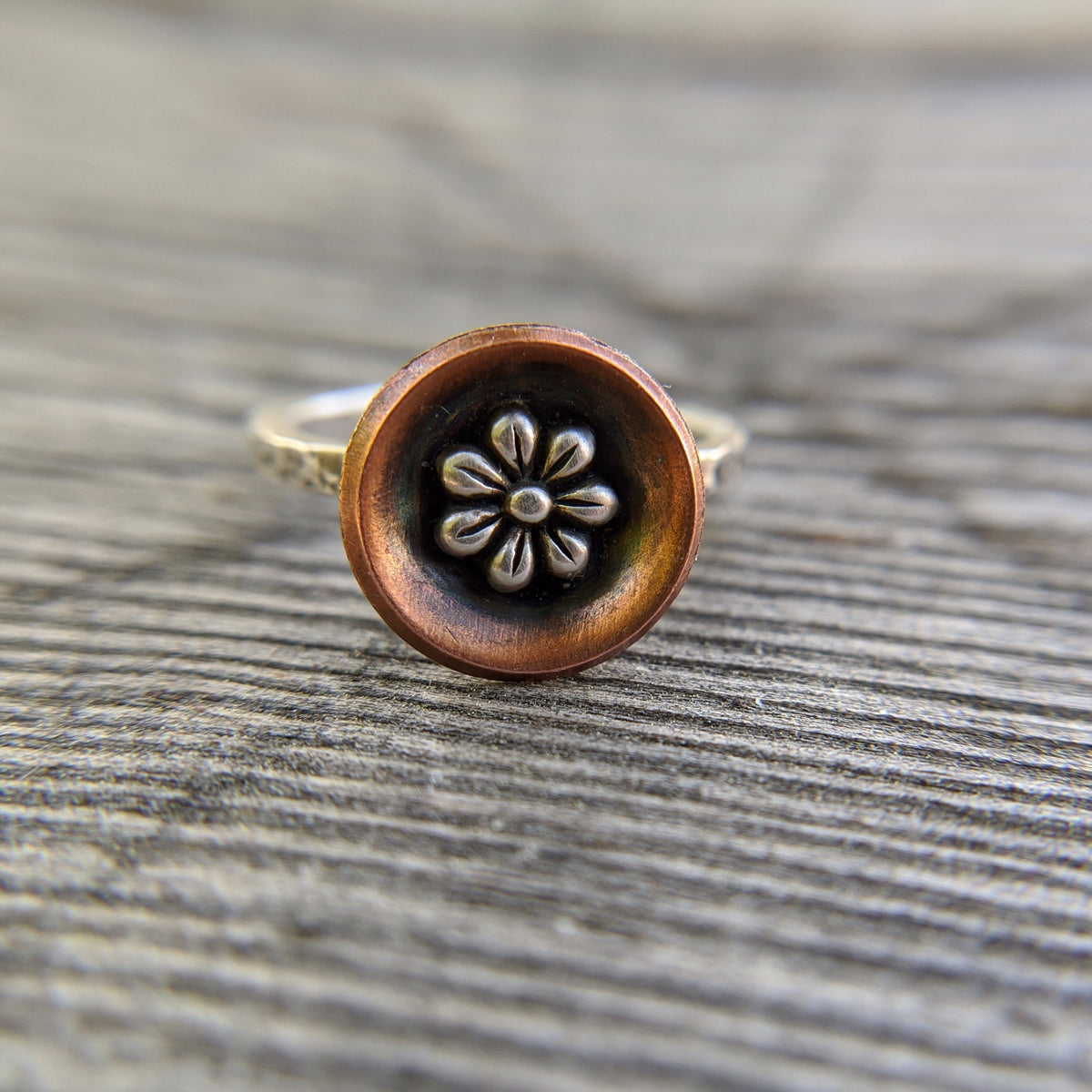 Copper Bowl Ring with Sterling Silver Flower