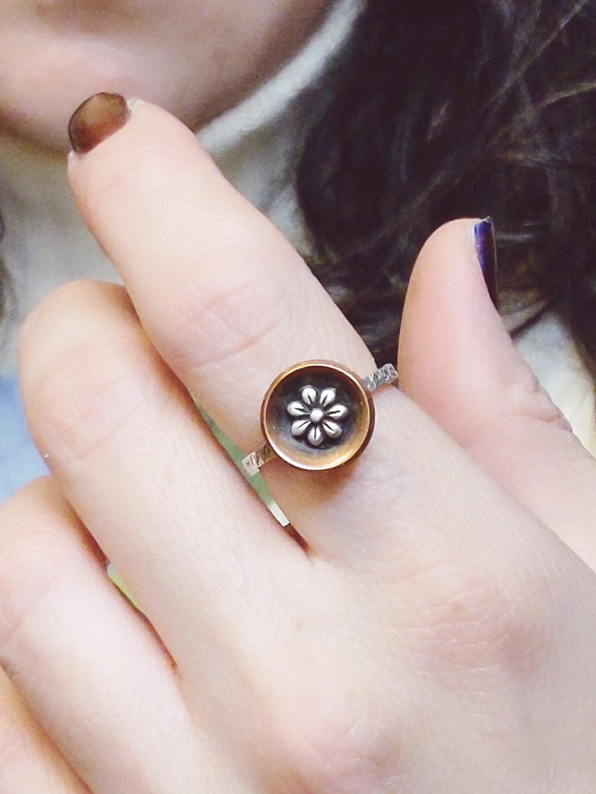 Bowl Ring with Sterling Silver Flower
