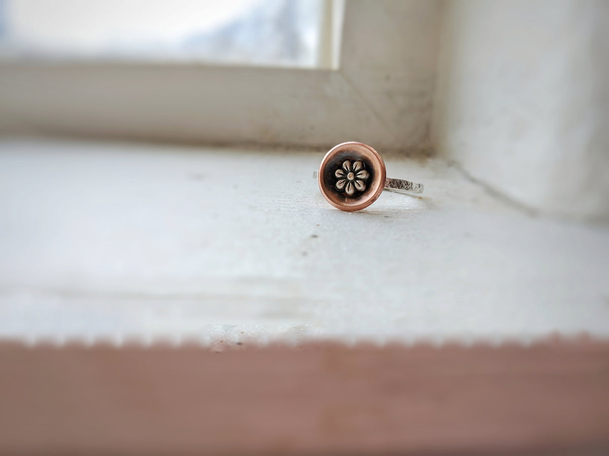 Bowl Ring with Sterling Silver Flower
