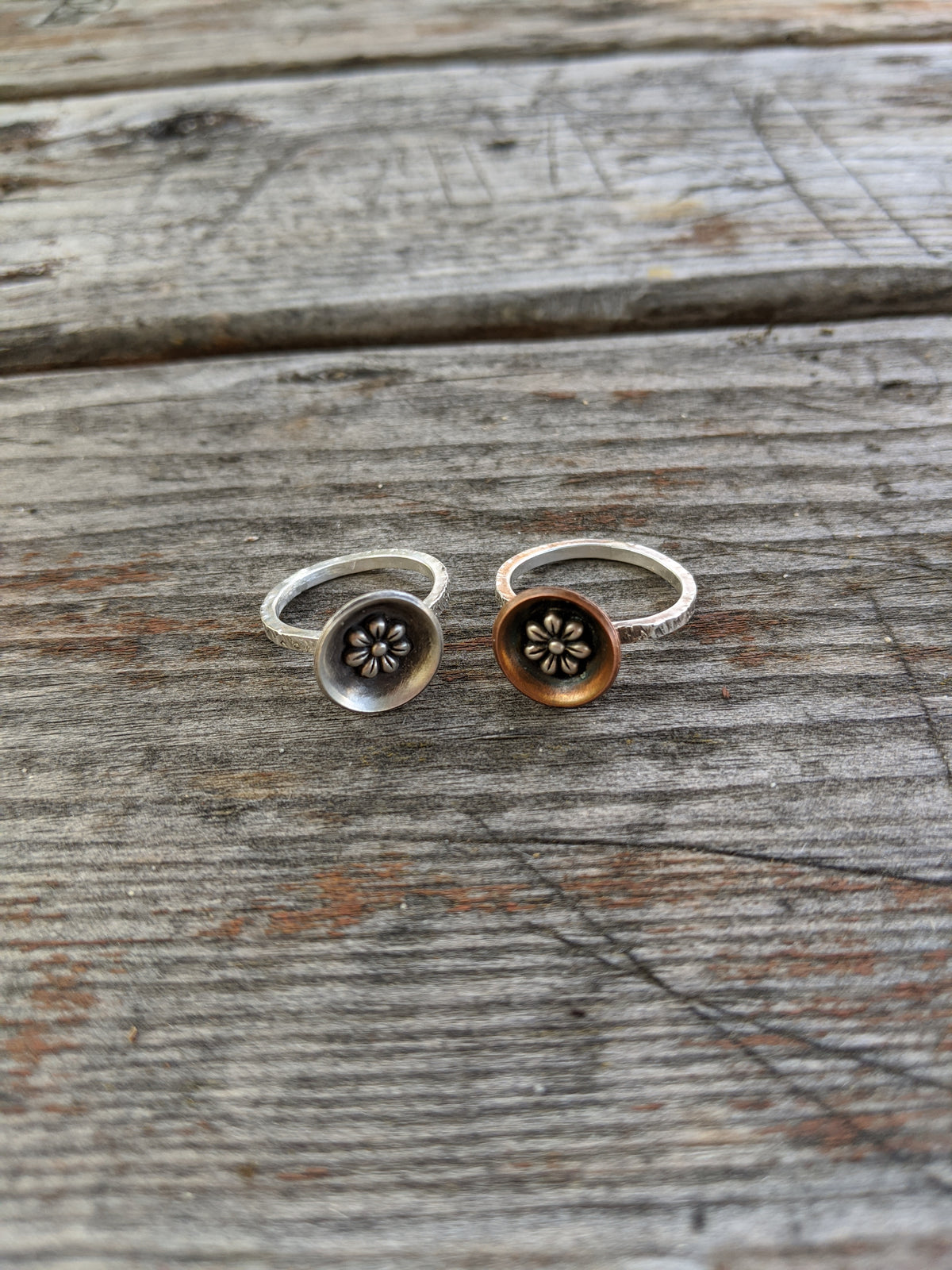 Bowl Ring with Sterling Silver Flower